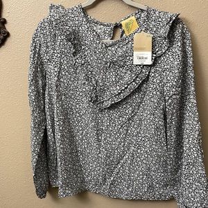 Girls black floral long sleeve shirt, size Large Plus